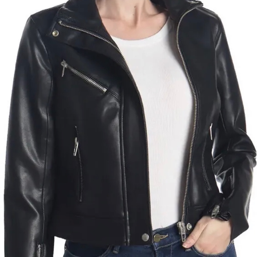Blank NYC Faux Black Leather Full Zip Moto Jacket NWOT Sz M Lined Mob Wife - Picture 11 of 16